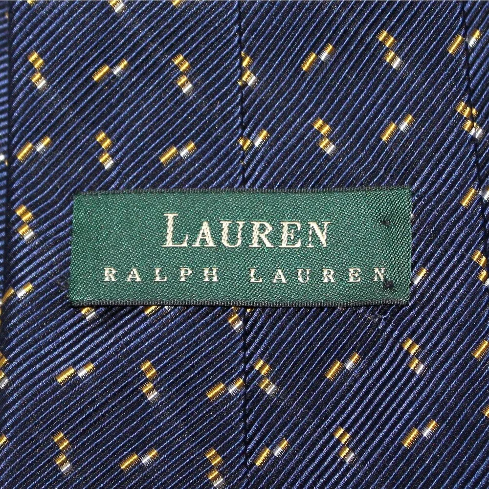 Ralph Lauren Necktie blue yellow USA hand finished cotton silk ribbed